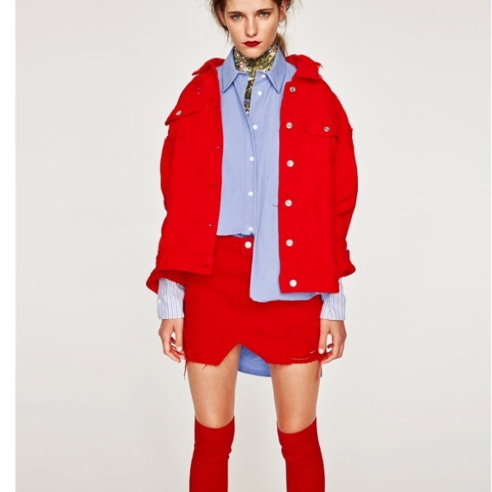 Zara Red Distressed Denim Mini